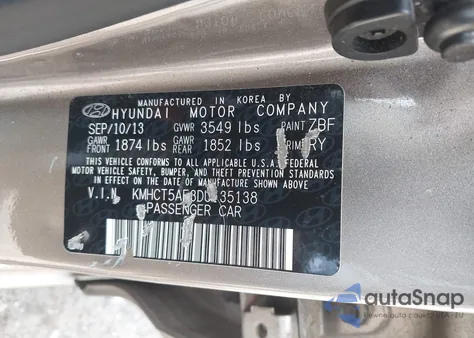 2013 Hyundai Accent Gs from USA, damaged, VIN KMHCT5AE3DU135138